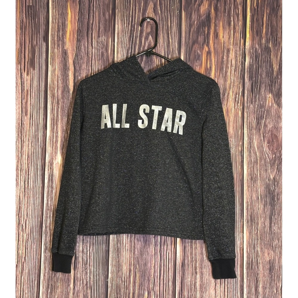 Converse Girls Hoodie Sweatshirt Youth XL Black Gray Pullover All Star Logo Top